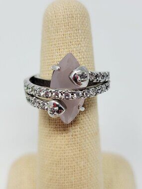 Silver Tone Wrap Ring Pink Stone CZ Accent Size 6.5 Costume Jewelry